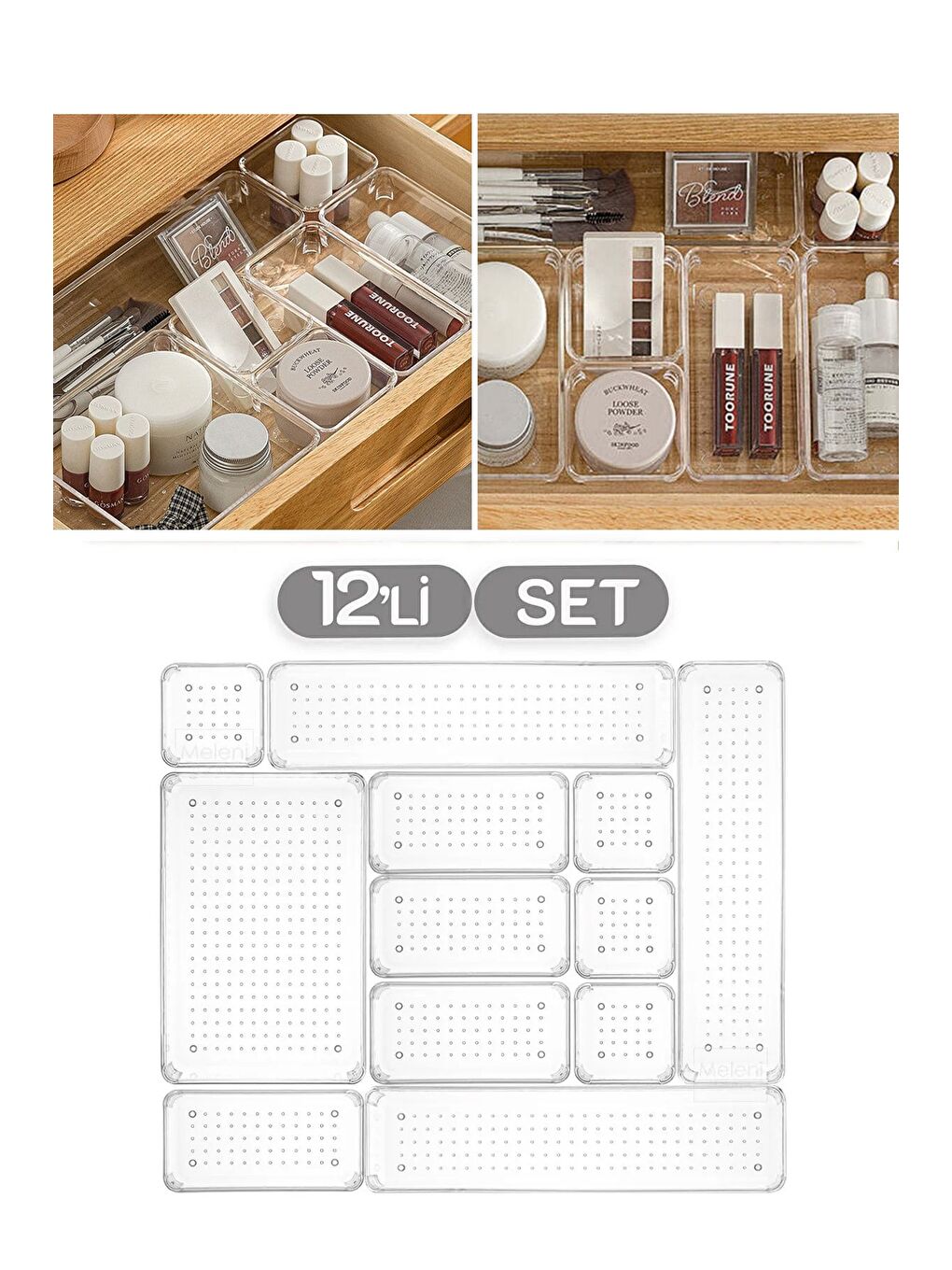 12 Parça Vip Modüler Kozmetik Takı Makyaj Organizer Çekmece İçi Düzenleyici