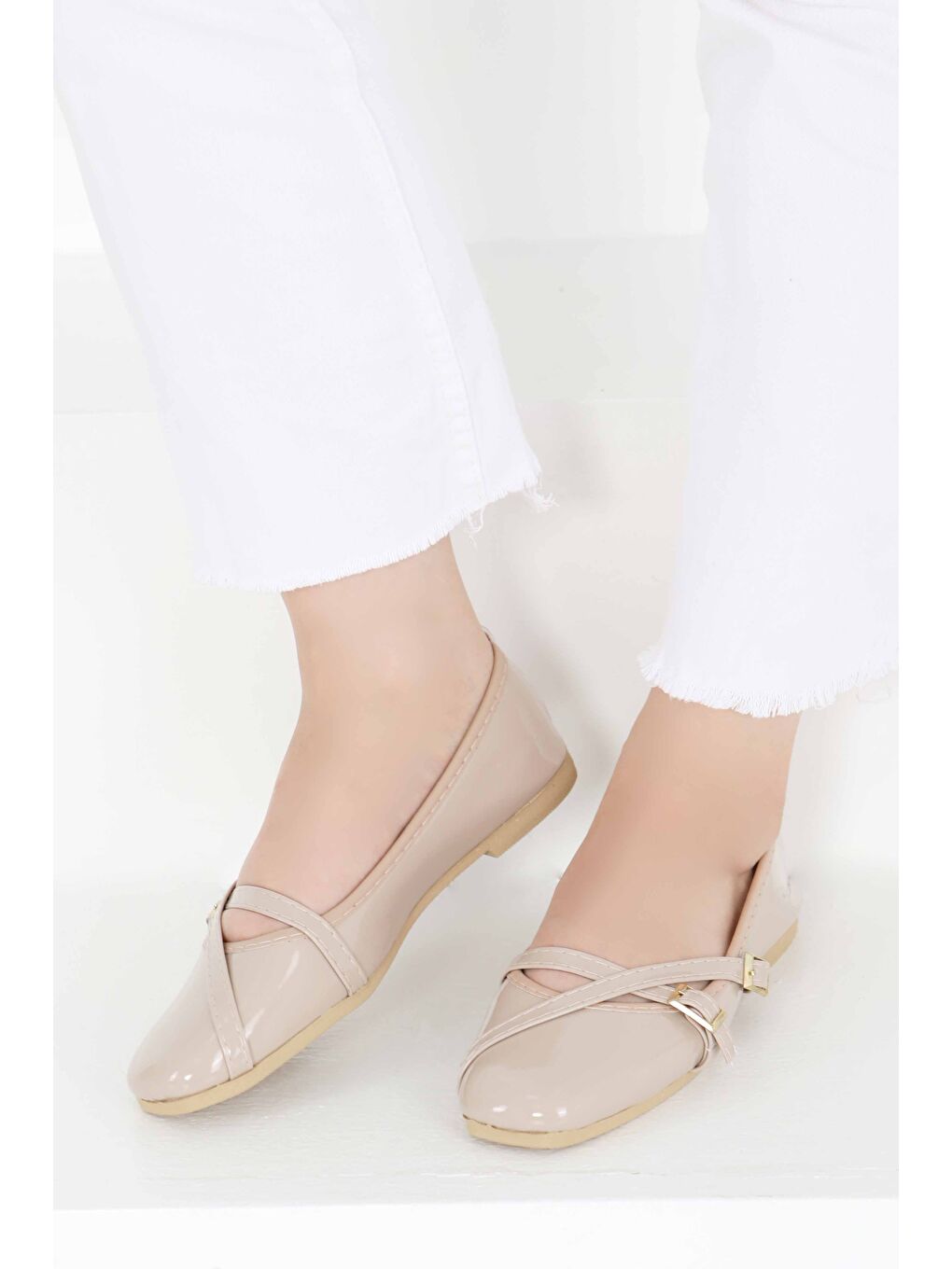 Bej Kadın Vizon Çapraz Rugan Babet - 27398-2