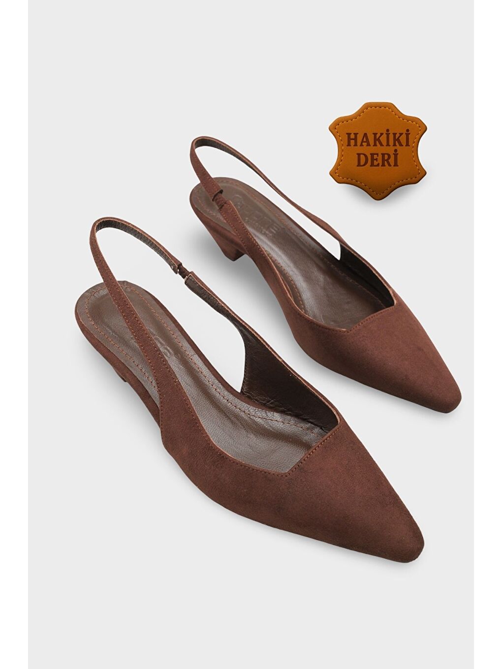 Kahverengi Ricki Hakiki Deri Astarlı Sivri Burunlu Orta Topuklu Arkası Açık Kadın Ayakkabı-1