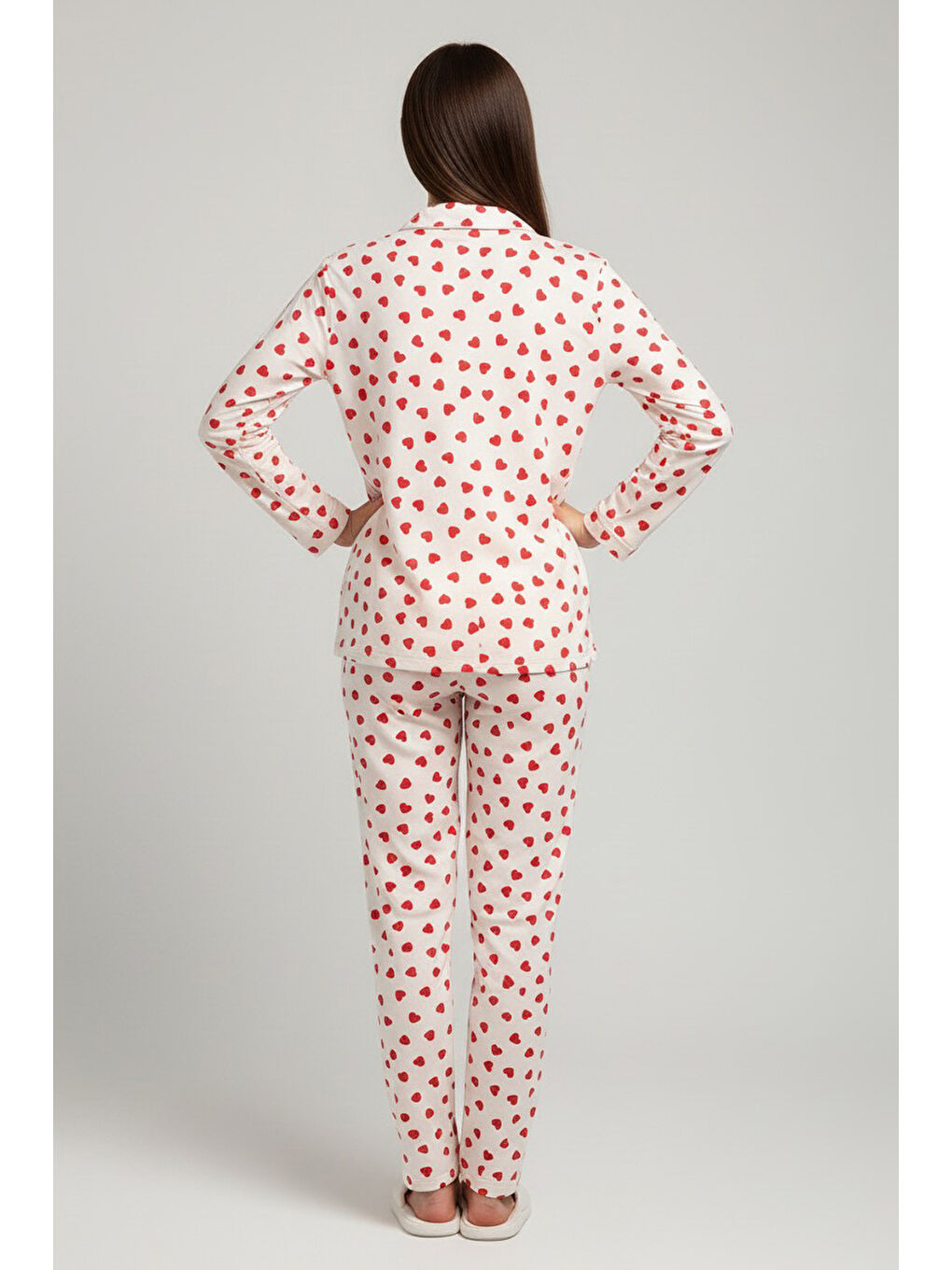 Kalp Baskılı Pijama Takımı Ekru - 27939-EKRU-1