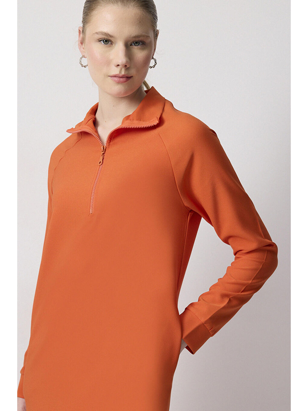 Kahverengi Fermuarlı Krep Elbise-2