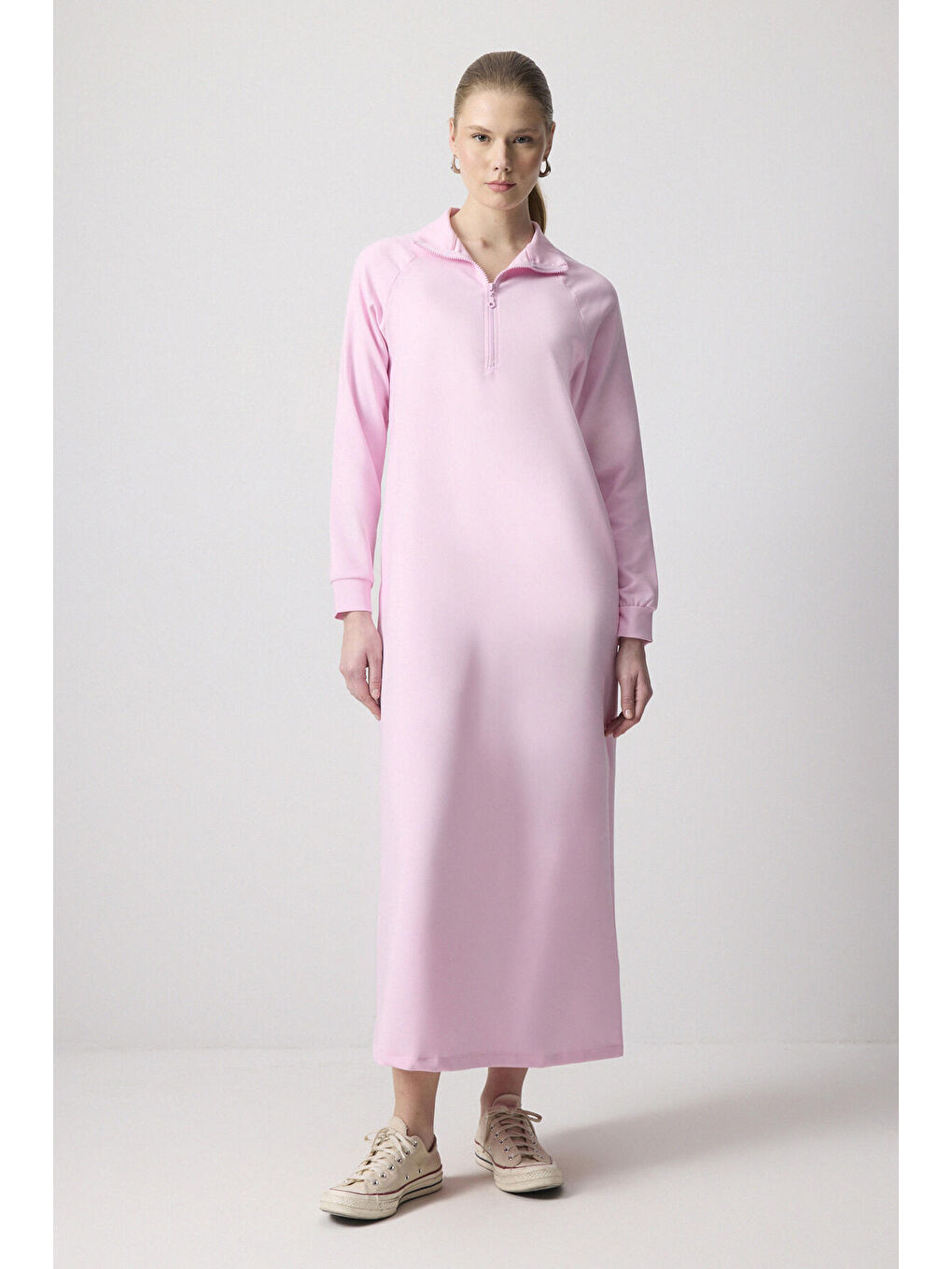 Pembe Fermuarlı Krep Elbise