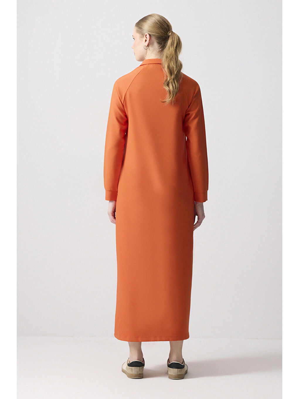 Kahverengi Fermuarlı Krep Elbise-3