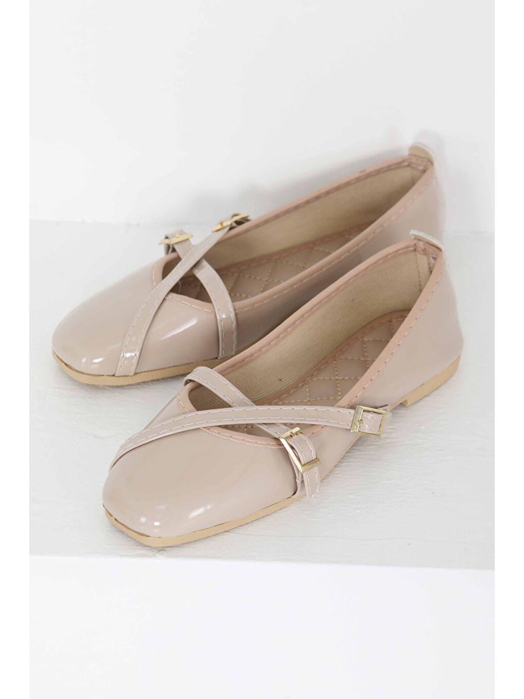 Bej Kadın Vizon Çapraz Rugan Babet - 27398-4