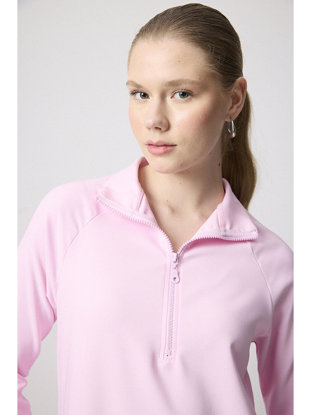 Pembe Fermuarlı Krep Elbise-3