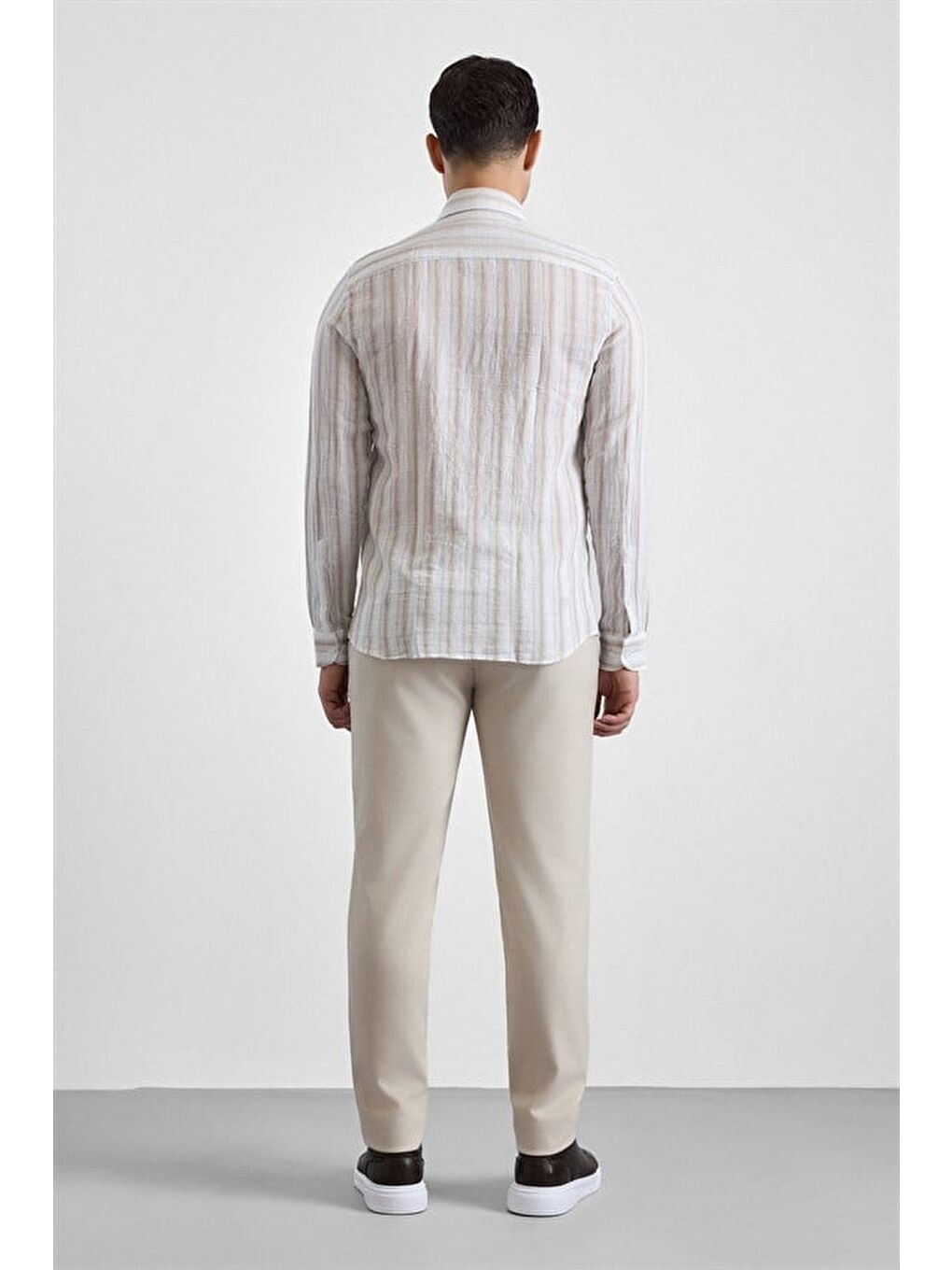 Bej Slim Düğmeli Yaka Casual Gömlek-3