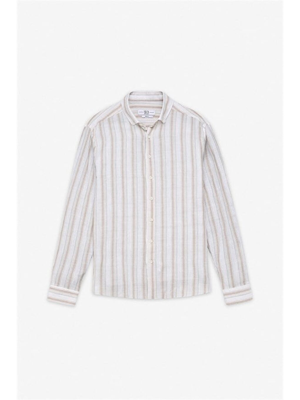 Bej Slim Düğmeli Yaka Casual Gömlek-5