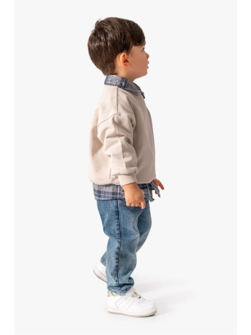 Gri Erkek Bebek Gömlek Sweatshirt ve Jean Pantolon 3'lü Takım 9064-6