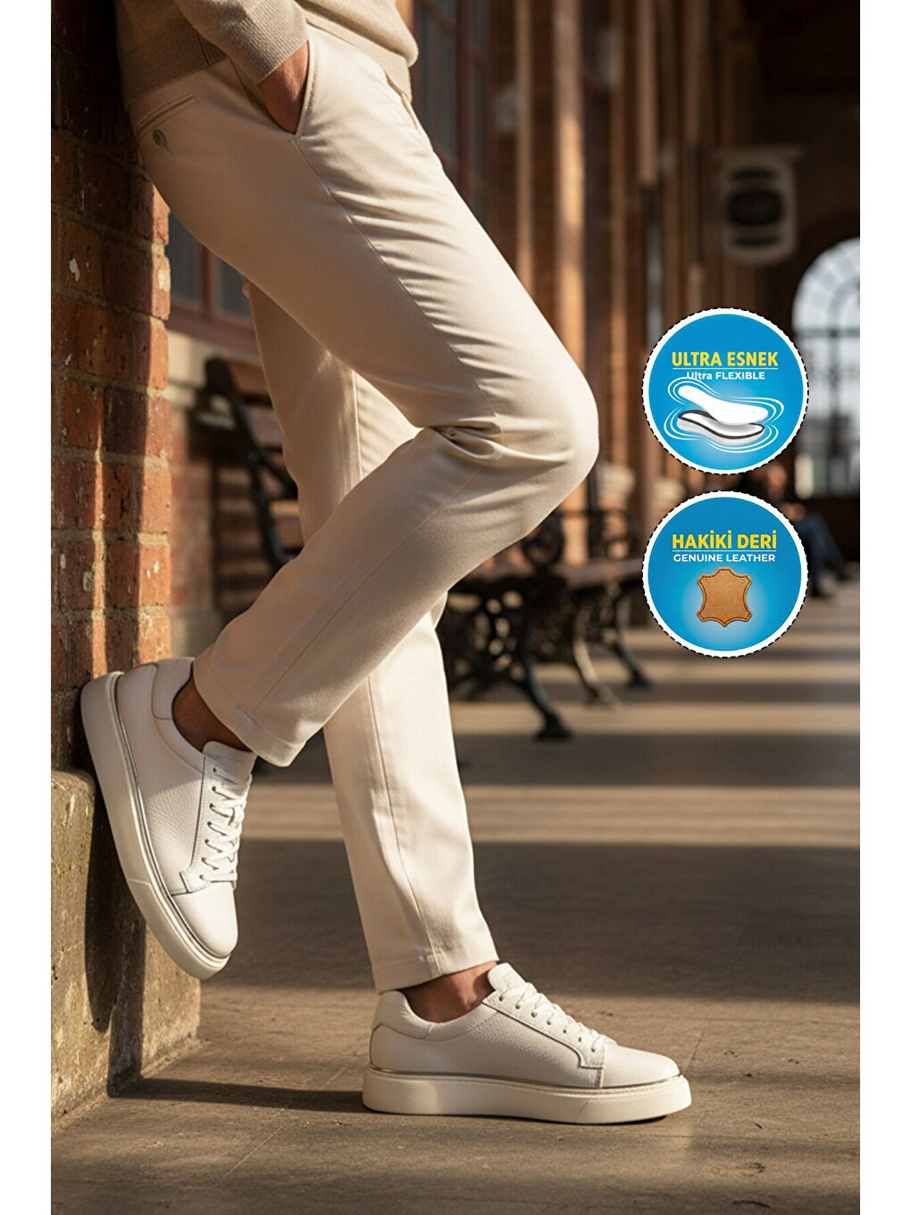Premium Beyaz Hakiki Deri Erkek Casual Ayakkabı 2689 M-2