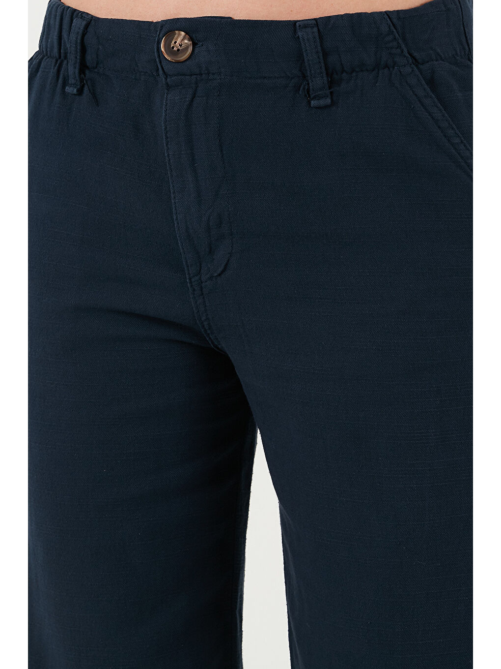 Lacivert Pamuklu Standart Fit Yüksek Bel Geniş Paça Pantolon 668Yp5193-4