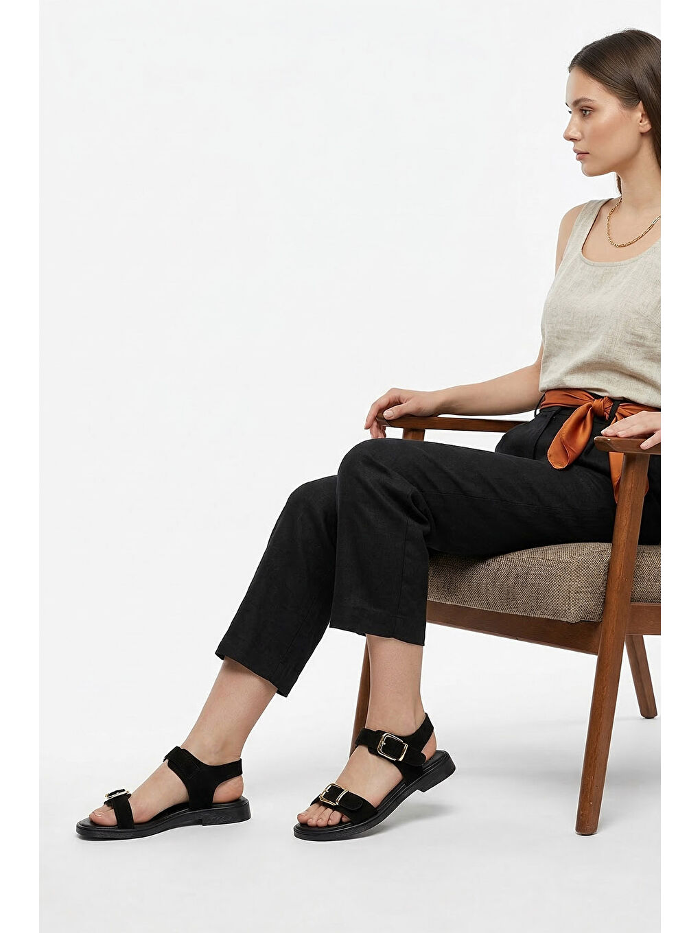 Siyah Kadın SİYAH MELANJ Bilek Bantlı Sandalet-2