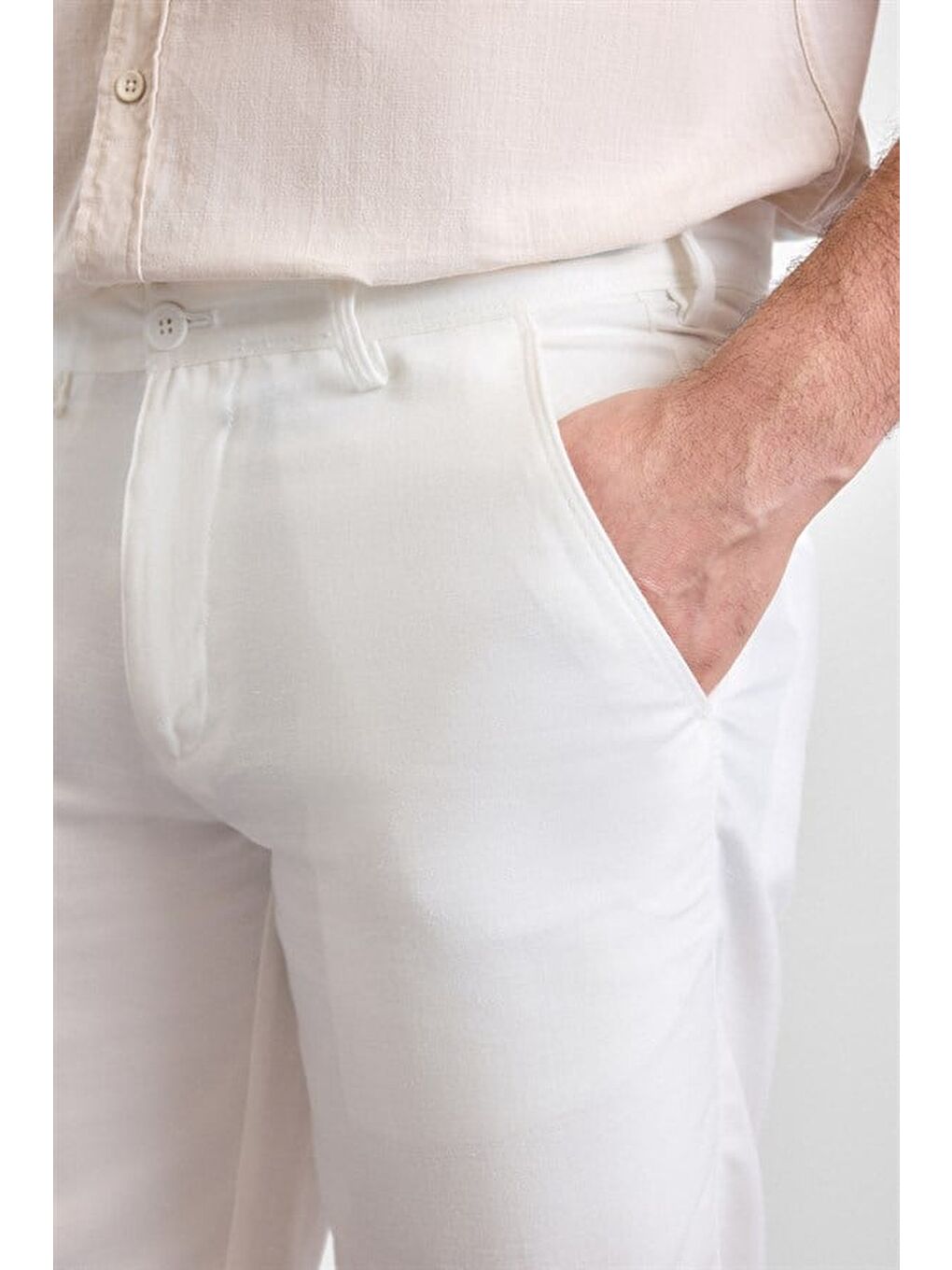 Beyaz Regular Düz Şort-2