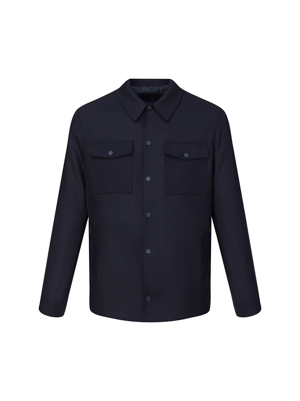 Lacivert Regular Fit Hakim Yaka Yünlü Kaşe Mont