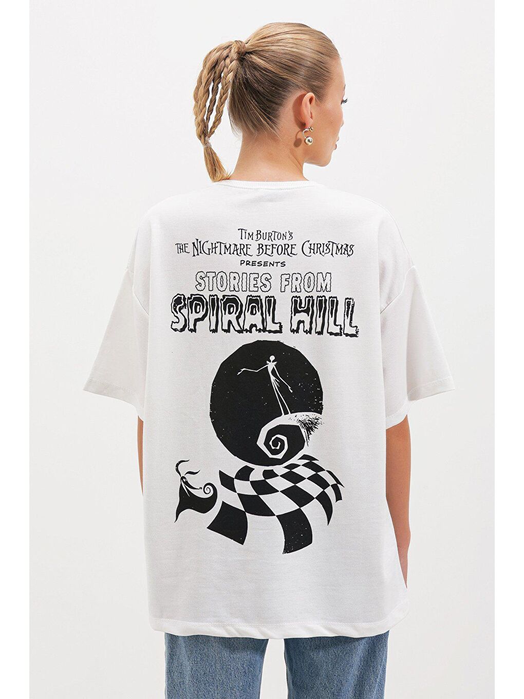 Beyaz İki İplik Jack Skellıngton Baskı T-SHİRT-3