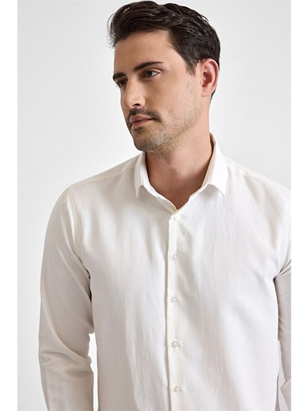 Ekru Slim Klasik Yaka Casual Gömlek-2