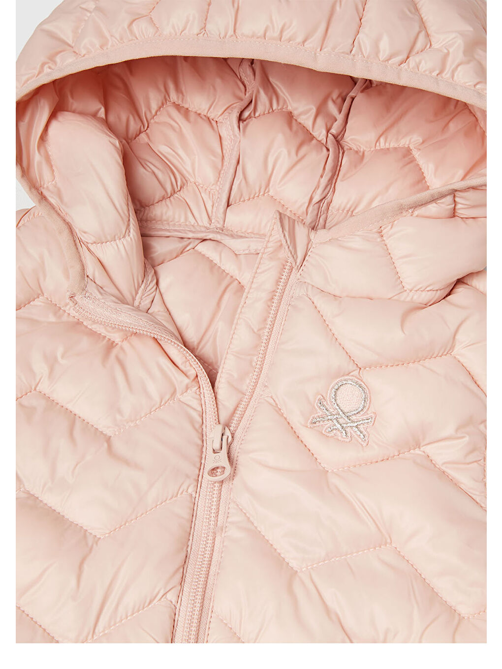 Kız Çocuk Toz Pembe Simli Logo İşlemeli Kapüşonlu Yelek-2
