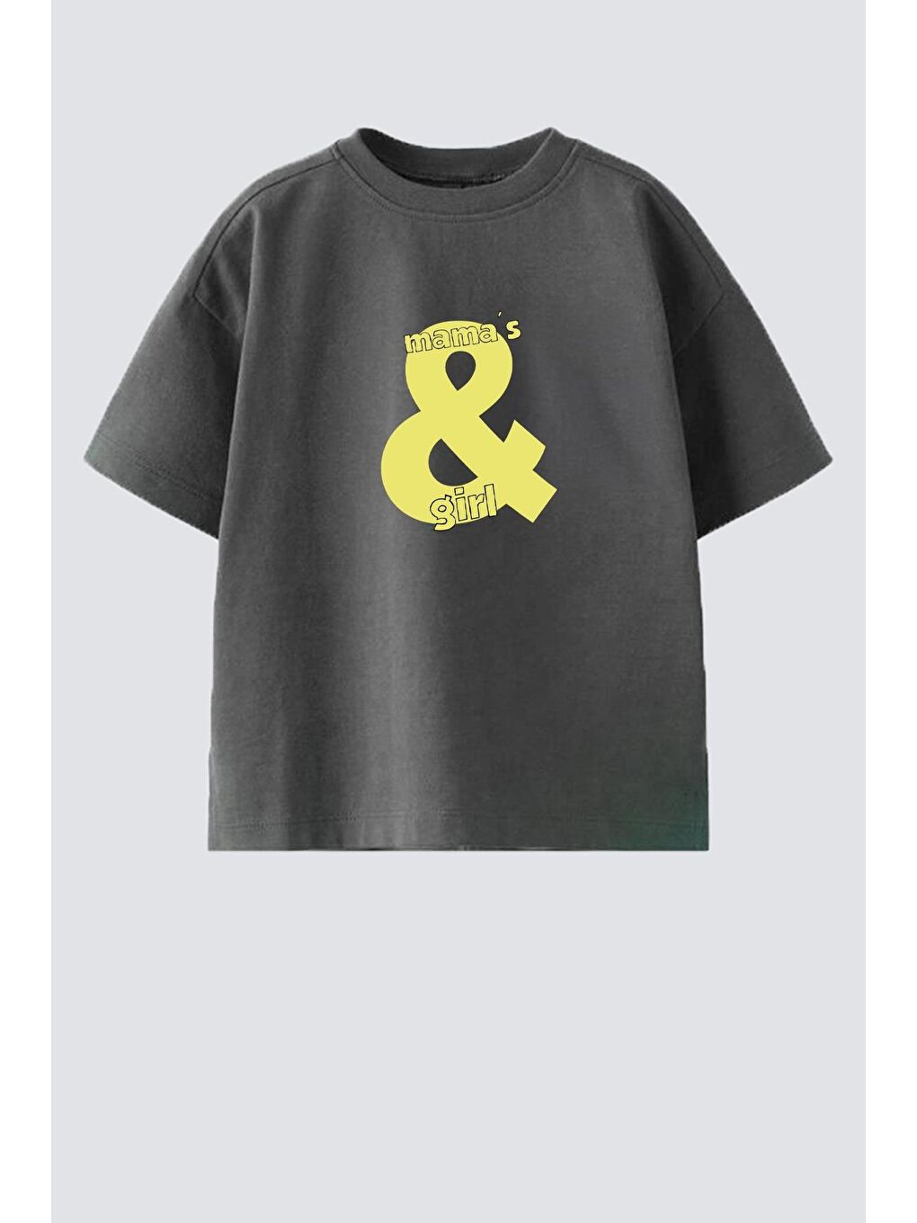 Antrasit Kız Çocuk Bisiklet Yaka Baskılı Tshirt-1