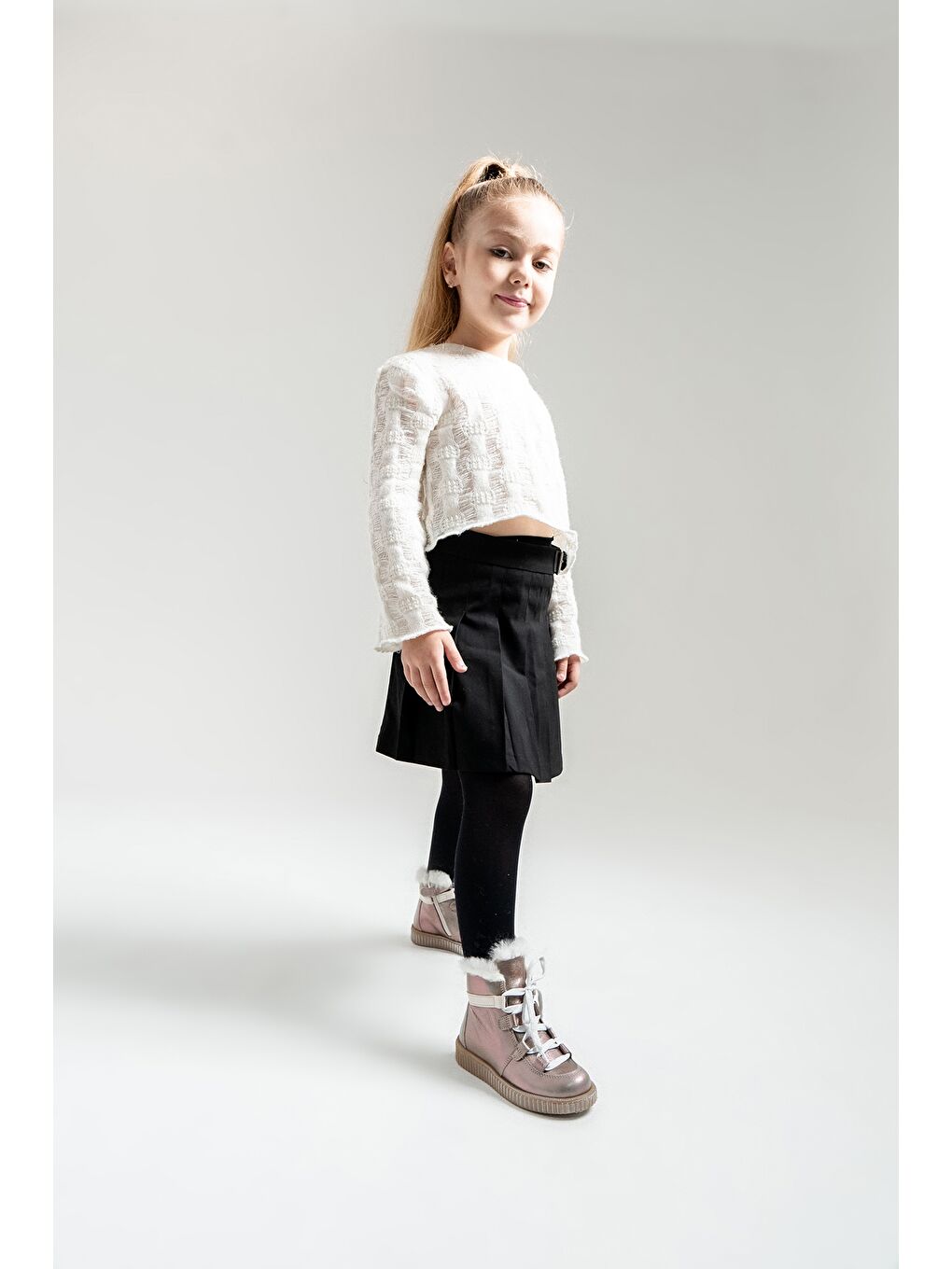 Bej Kız Çocuk Vizon Simli Hakiki Deri Suya Dayanıklı Günlük Bot-1