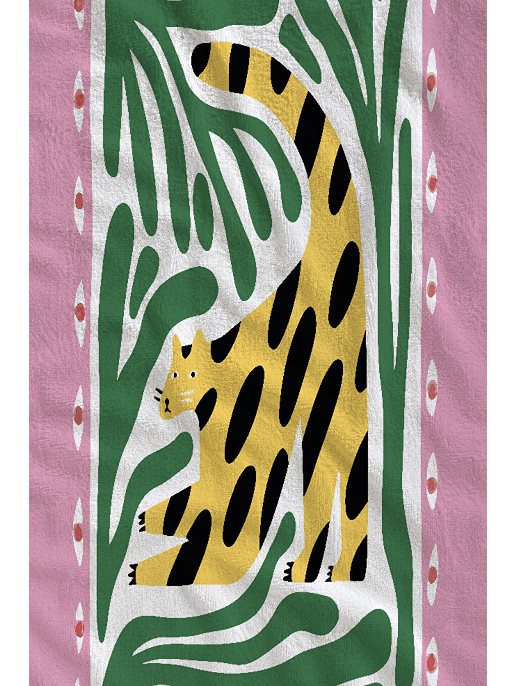 Pembe Yeşil Leopar Ve Tropikal Yaprak Desenli 70x150 Cm Dijital Baskılı Plaj Ve Banyo Havlusu-1