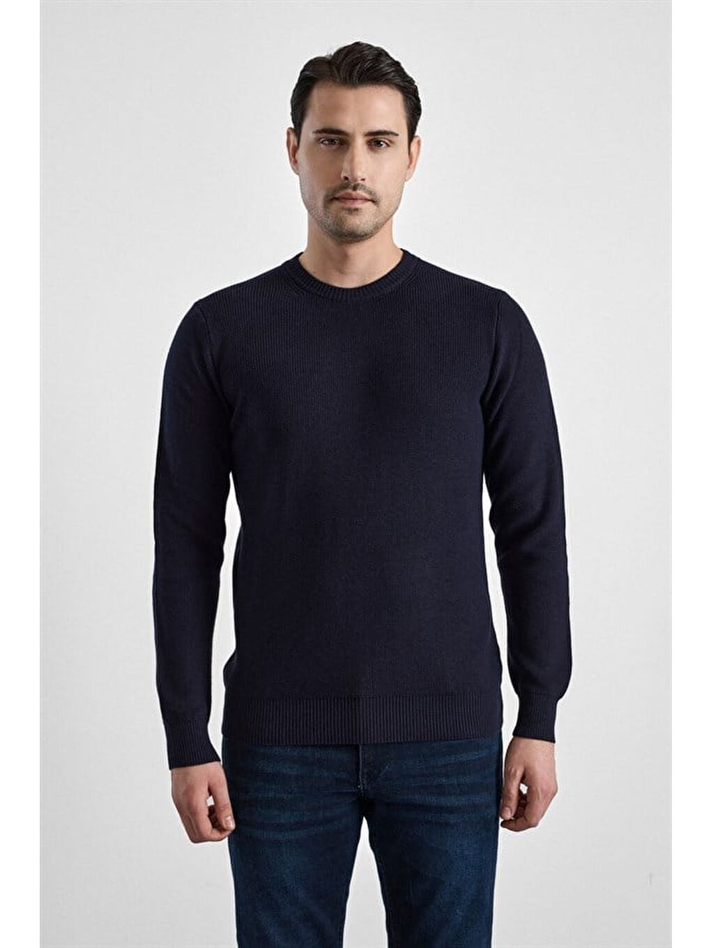 Lacivert Regular Bisiklet Yaka Kazak