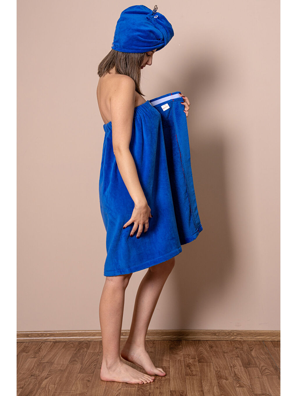 Yeşil Sauna Seti – Çıtçıtlı Banyo Havlusu & Düğmeli Baş Havlusu (Bone)-2