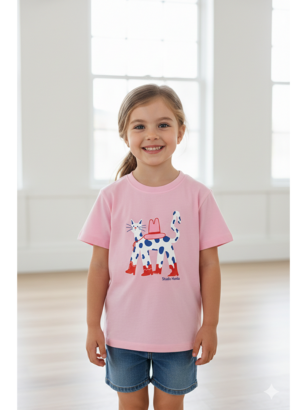 Pembe Kız Çocuk Bisiklet Yaka Baskılı Tshirt