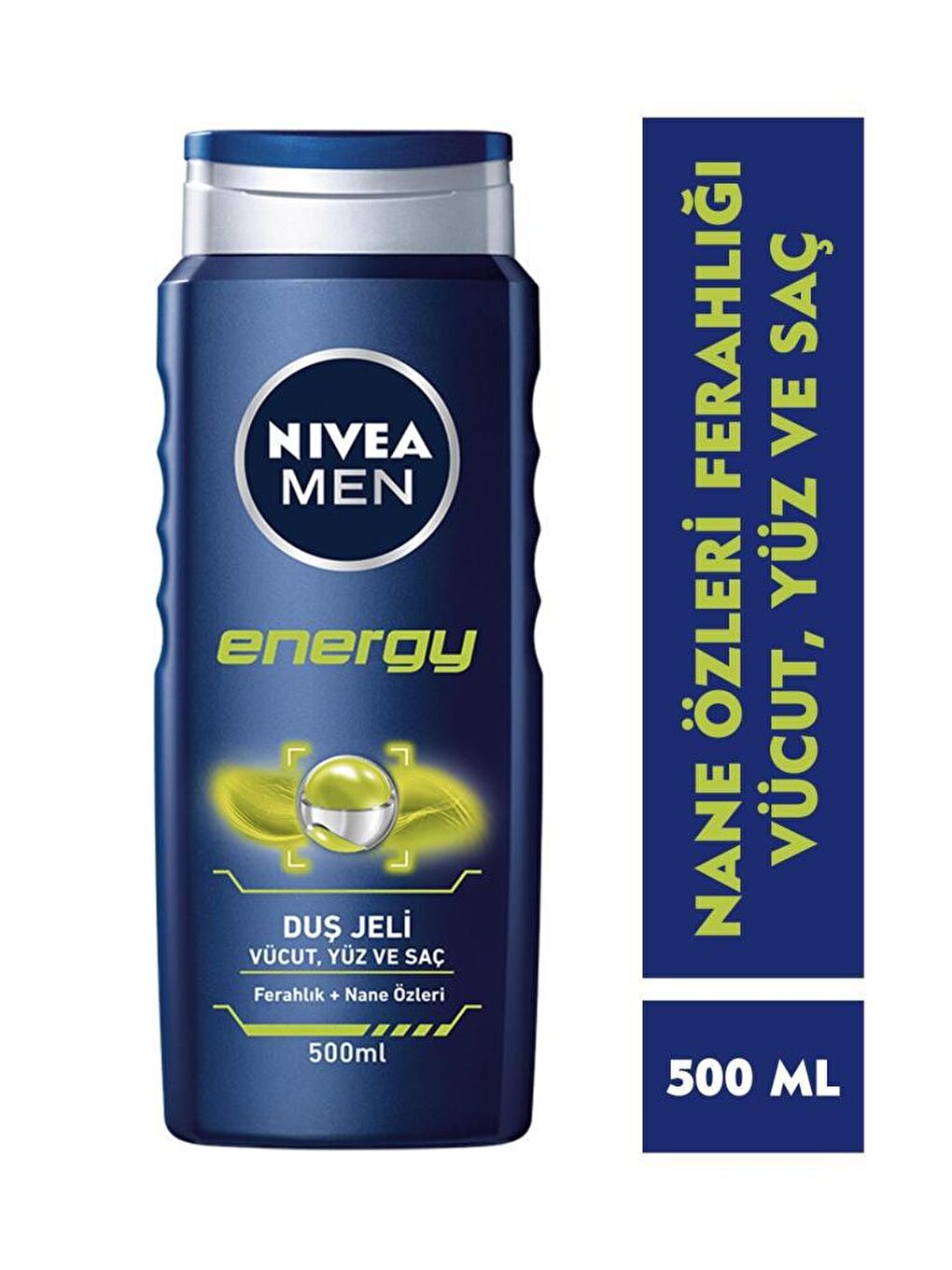 NIVEA Şeffaf Men Energy Duş Jeli 500 ml, 3'Ü 1 Arada Komple Bakım, Vücut, Saç Ve Yüz Için