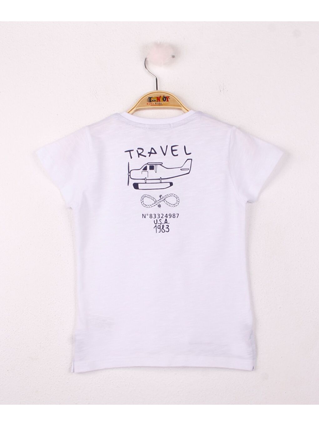 Beyaz Erkek Çocuk Cep Üstü Çapa Nakışlı T-Shirt-2