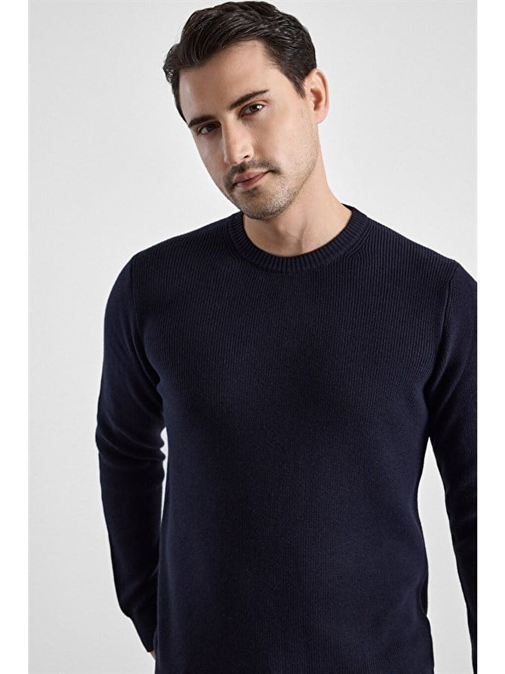 Lacivert Regular Bisiklet Yaka Kazak-1