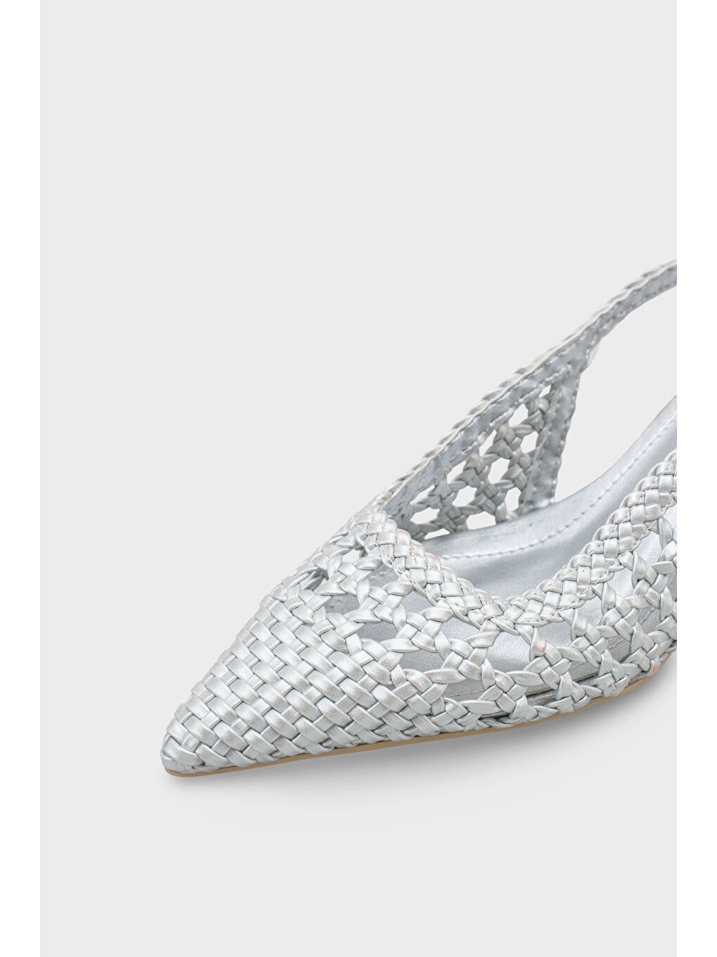 Gri Laurie Örgü Sivri Burunlu Orta Topuklu Arkası Açık Kadın Ayakkabı-2