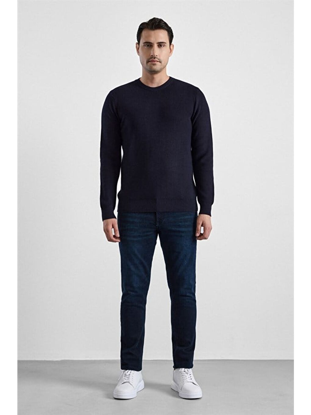 Lacivert Regular Bisiklet Yaka Kazak-2