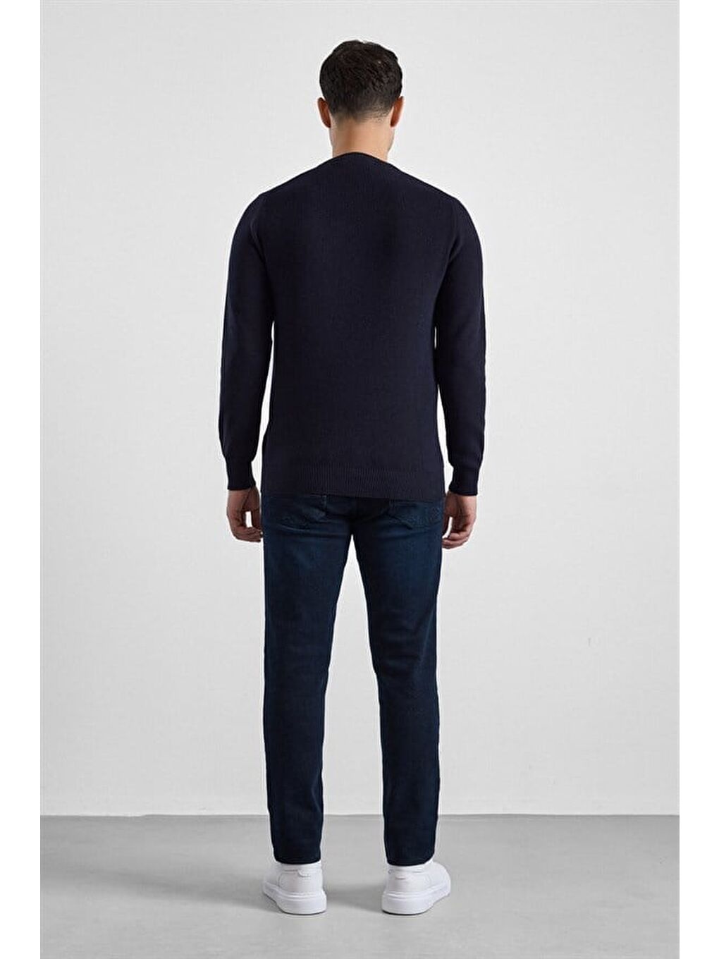 Lacivert Regular Bisiklet Yaka Kazak-3