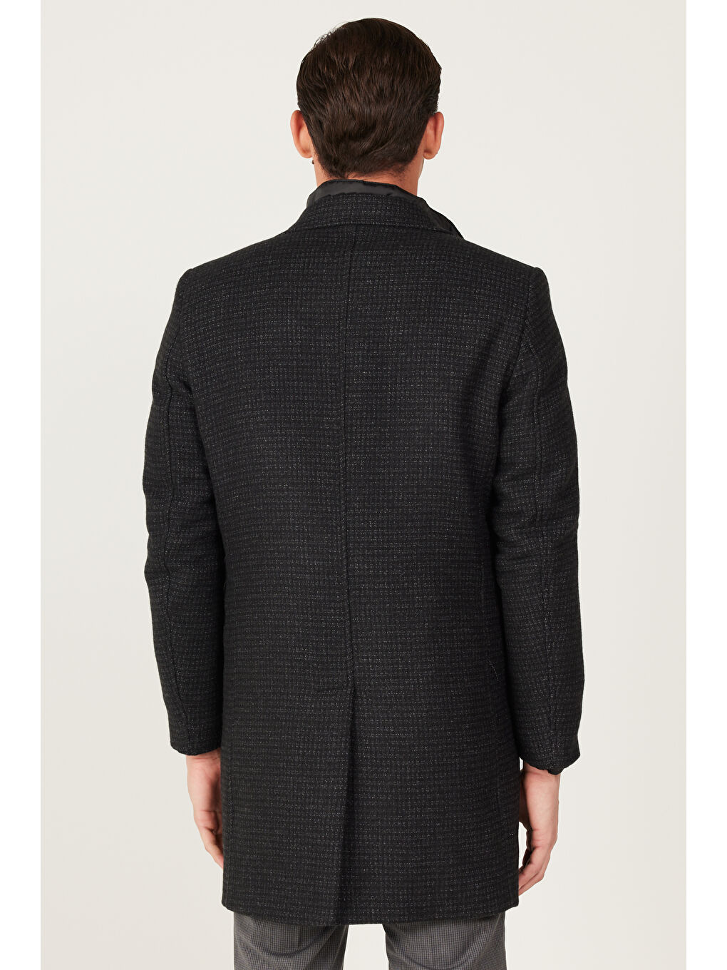 Erkek Siyah Standart Fit Mono Yaka Yünlü Soğuk Geçirmez Kaşe Kaban-7