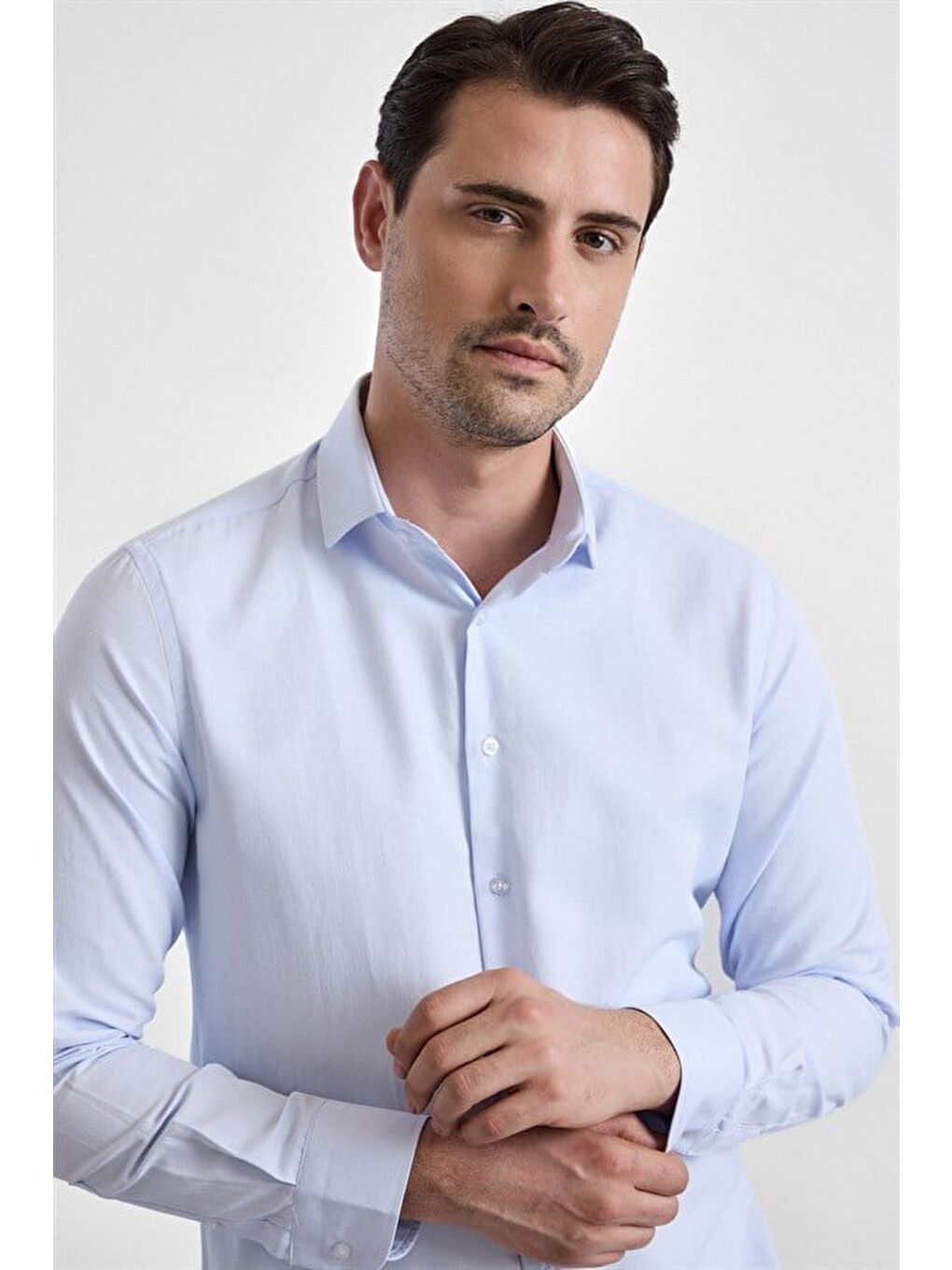 Buz Mavi Slim Klasik Yaka Casual Gömlek-1