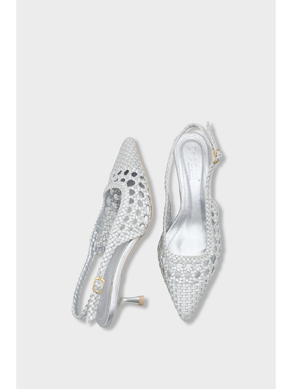 Gri Laurie Örgü Sivri Burunlu Orta Topuklu Arkası Açık Kadın Ayakkabı-4