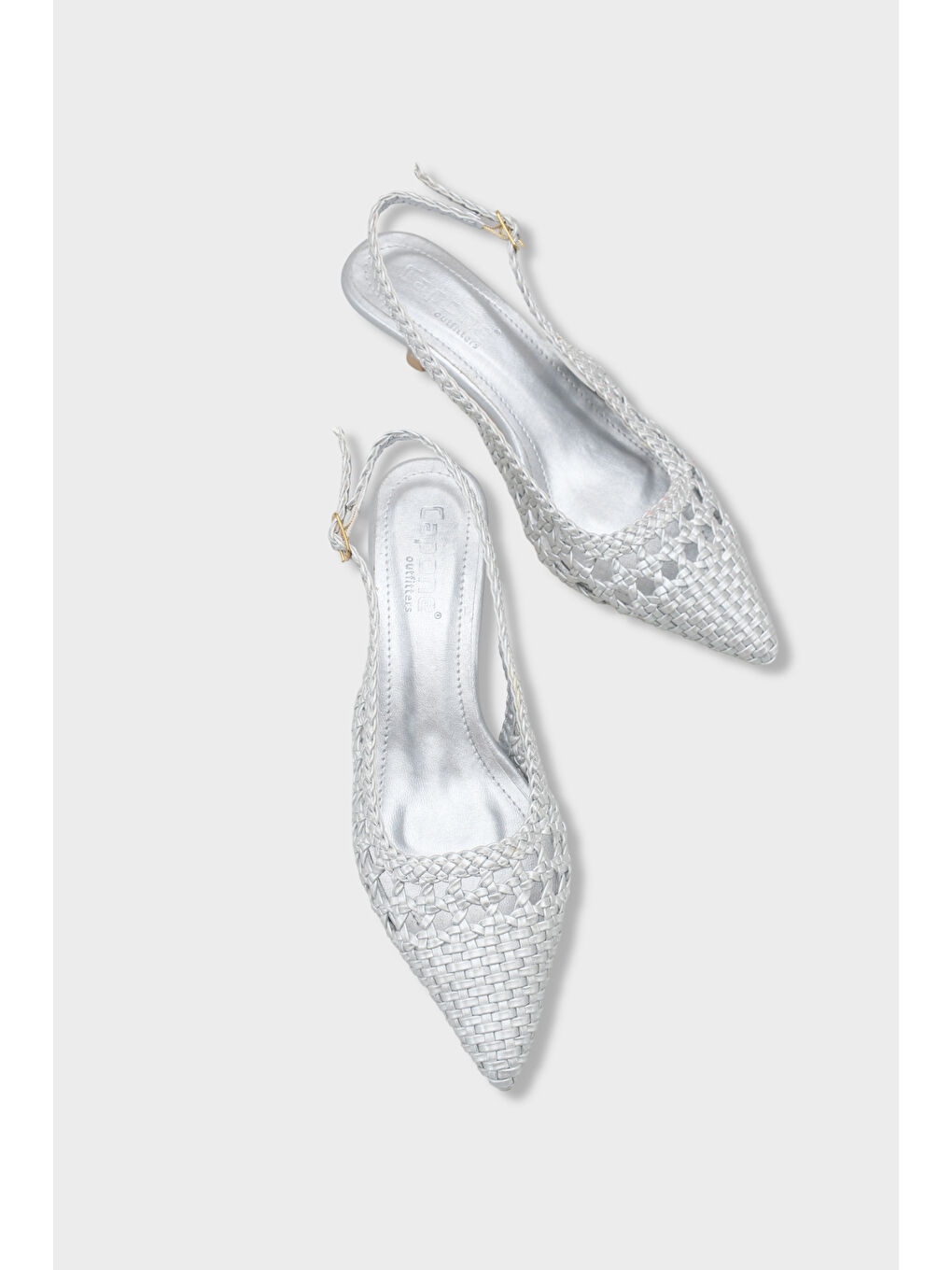 Gri Laurie Örgü Sivri Burunlu Orta Topuklu Arkası Açık Kadın Ayakkabı-5
