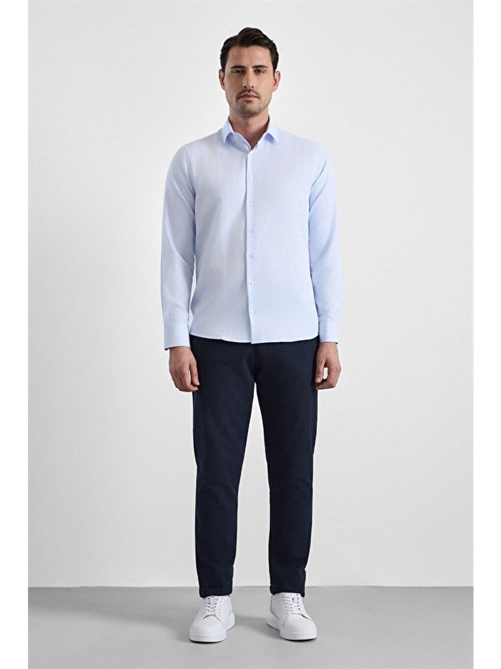 Buz Mavi Slim Klasik Yaka Casual Gömlek-4