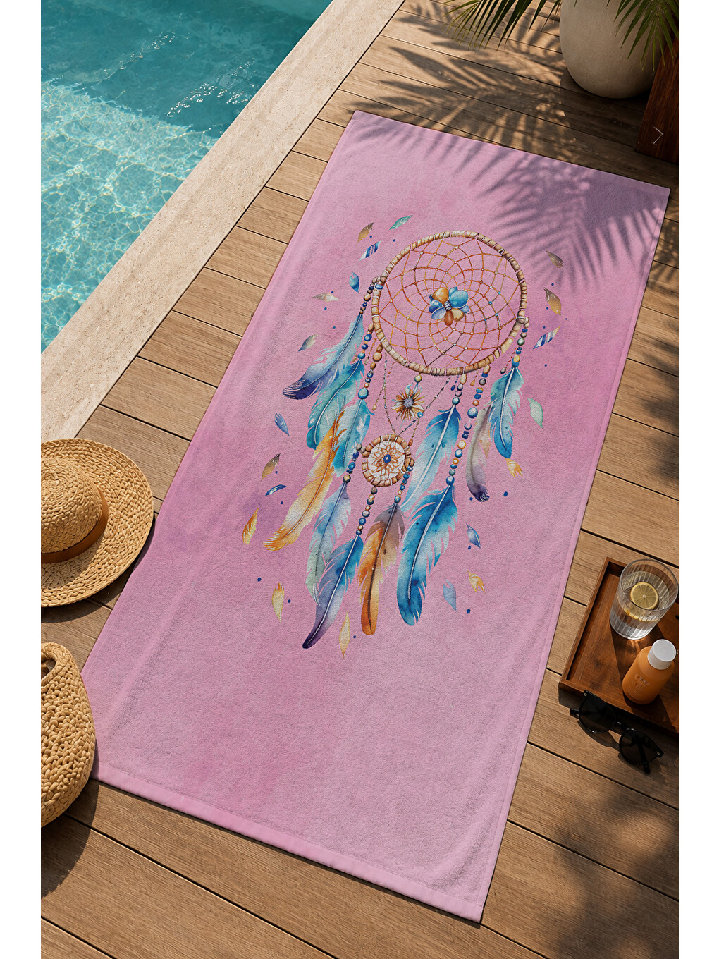 Gri Pembe Bohem Rüya Kapanı Desenli 70x150 Cm Dijital Baskılı Plaj Ve Banyo Havlusu-2