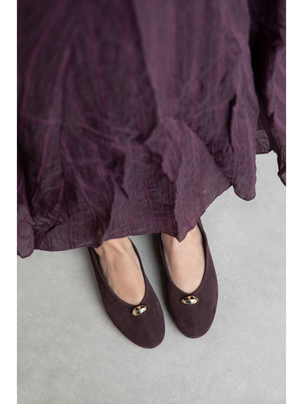 Kahverengi Brett Kadın Aksesuar Detay Süet Babet Kahve-3