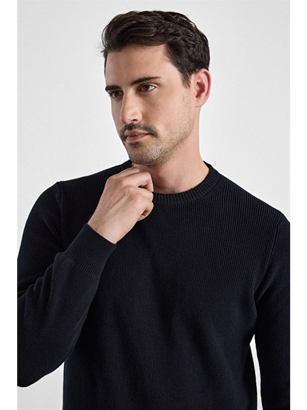 Siyah Regular Bisiklet Yaka Kazak-1