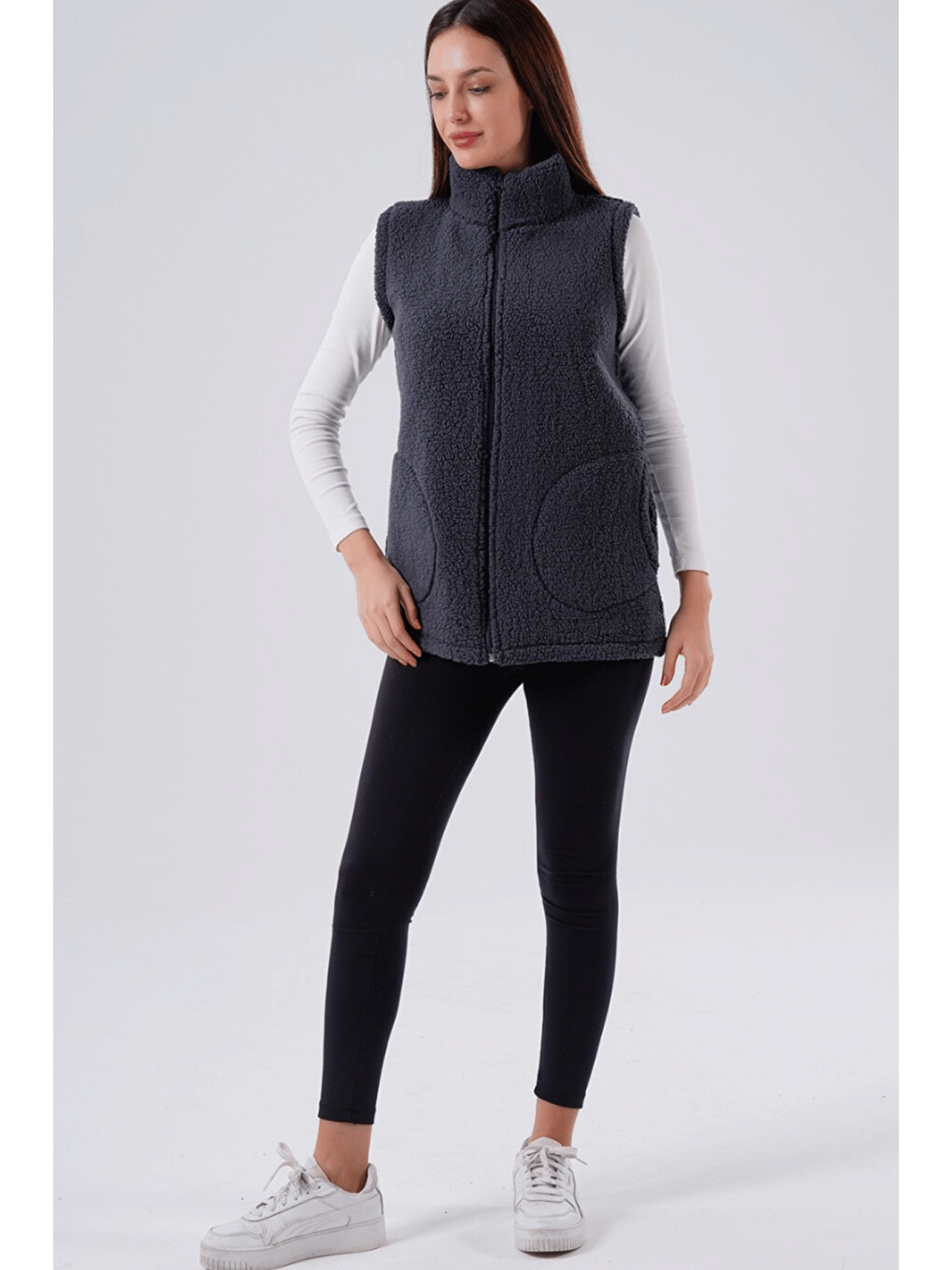 Gri Füme Kuzu Dikyaka Yelek-2