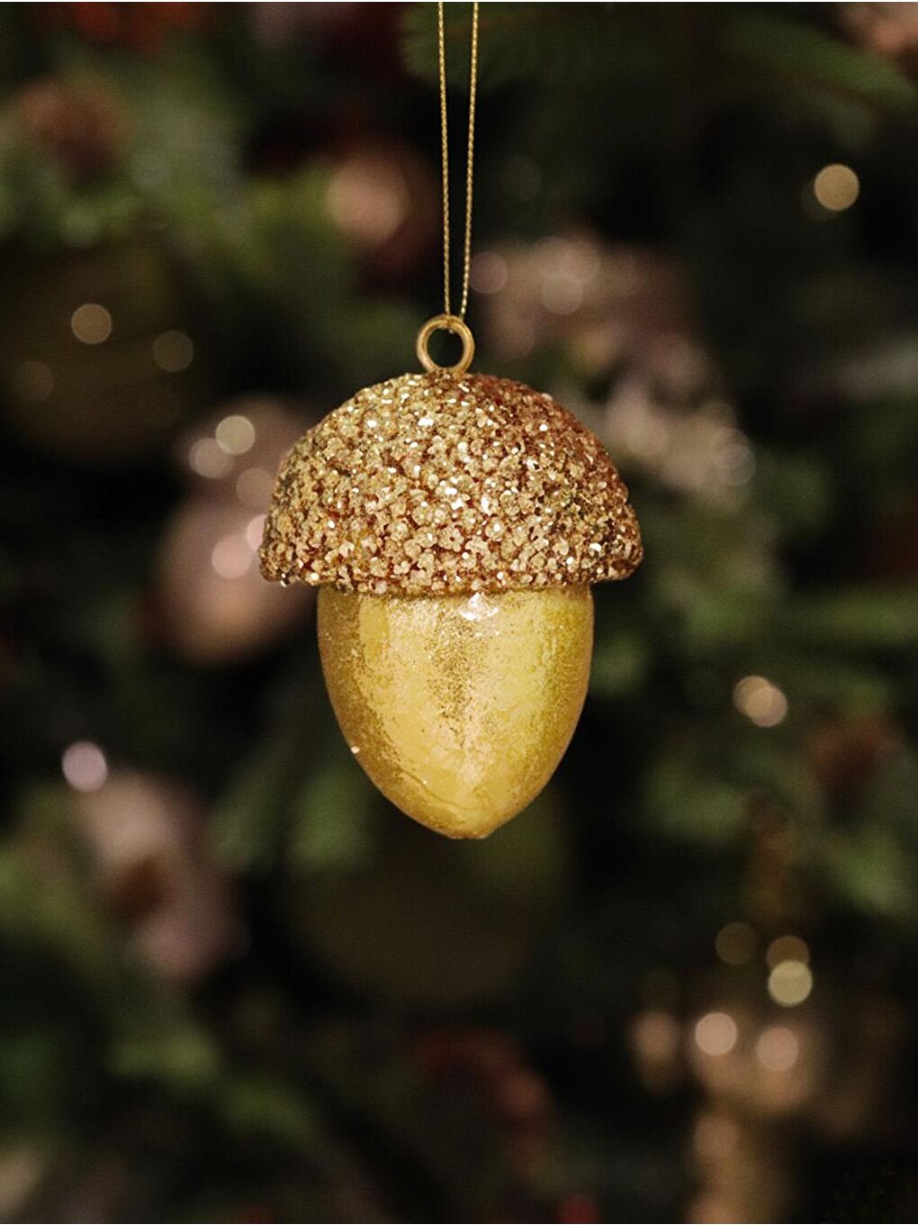 Sarı Yılbaşı Ağaç Süsü Meşe Palamudu Asılabilir Lüks Dekoratif Süs Altın 10 cm