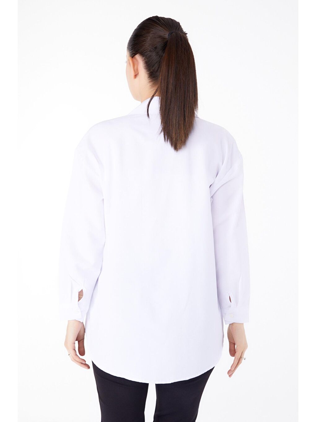 Gömlek Yaka Kadın Beyaz Taş Detaylı Gömlek - 13194-4