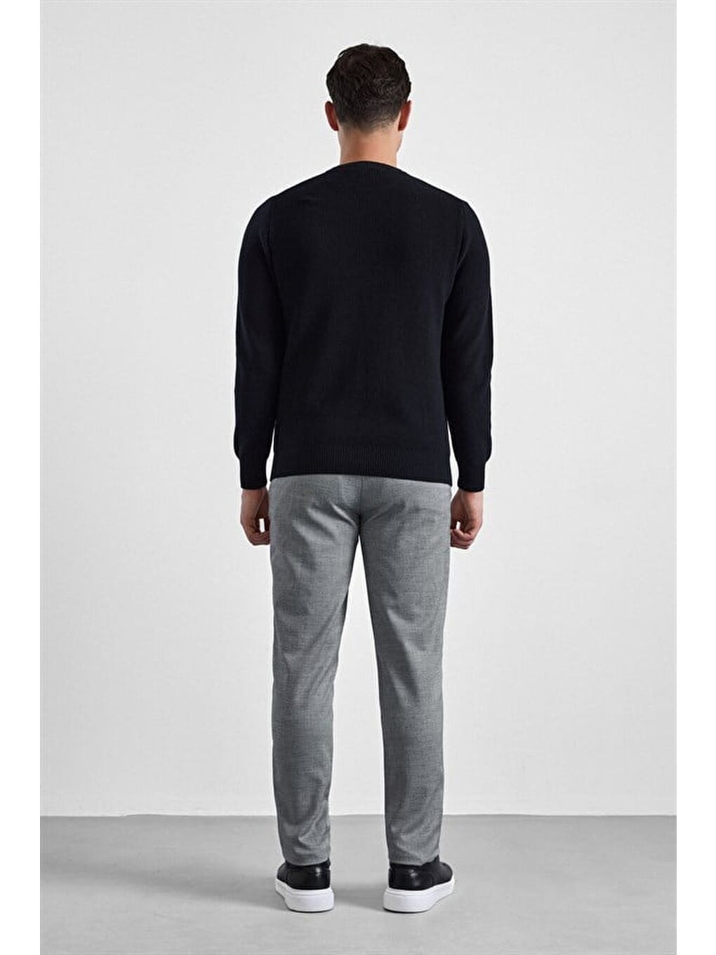 Siyah Regular Bisiklet Yaka Kazak-3