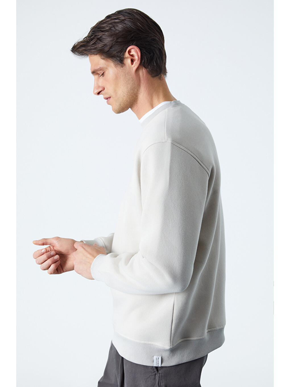 Travıs Erkek Organik Kumaşlı Yumuşacık Regular Fit Yuvarlak Yakalı Ekru Sweatshirt-1