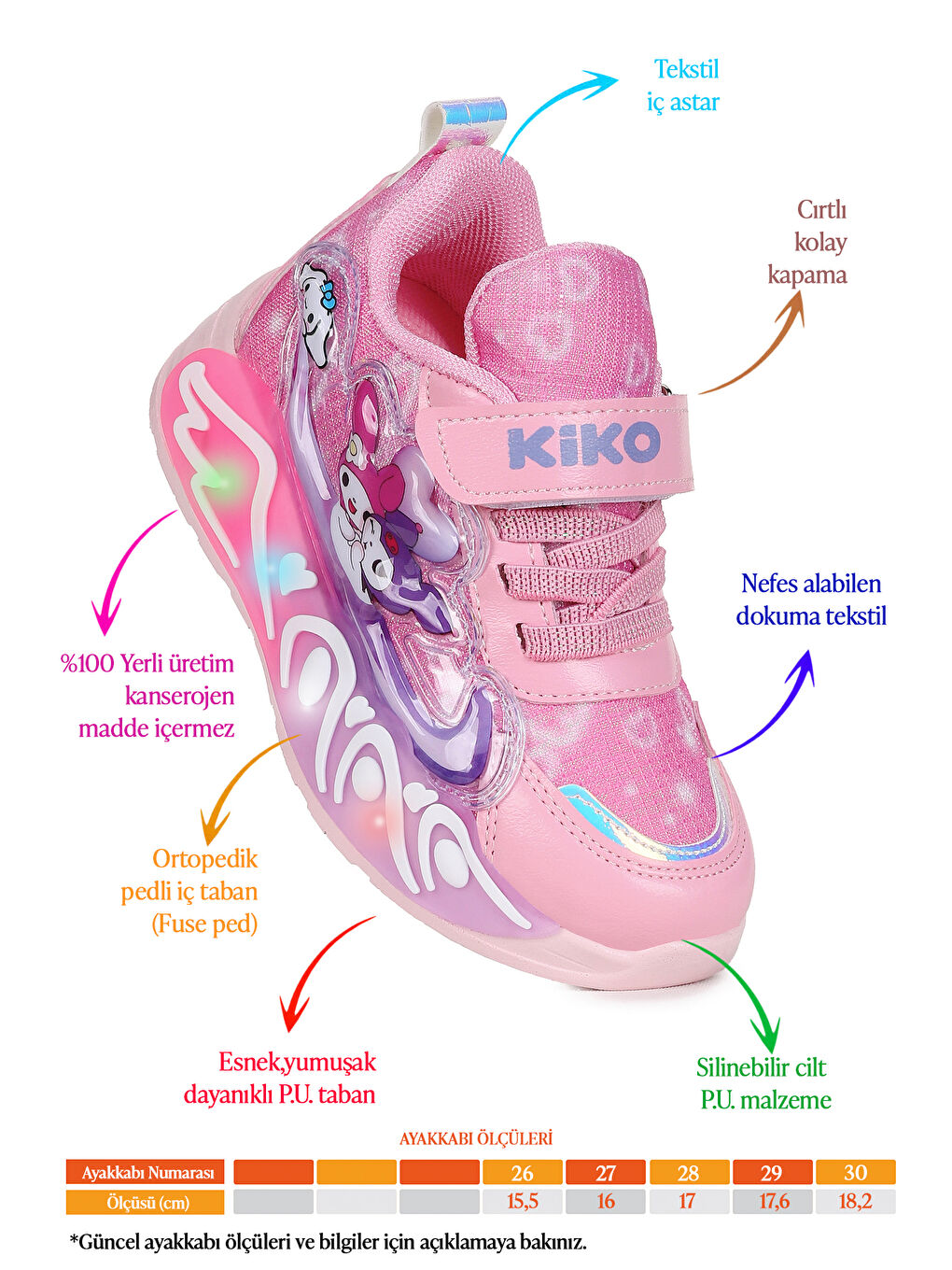 Pembe Sund Işıklı Hafif Taban Kız Çocuk Spor Ayakkabı-1