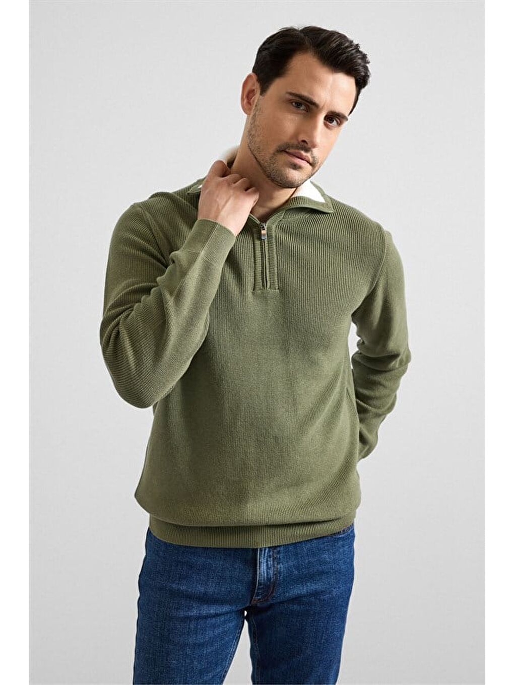 Koyu Yeşil Regular Yarım Balıkçı Yaka Kazak-2