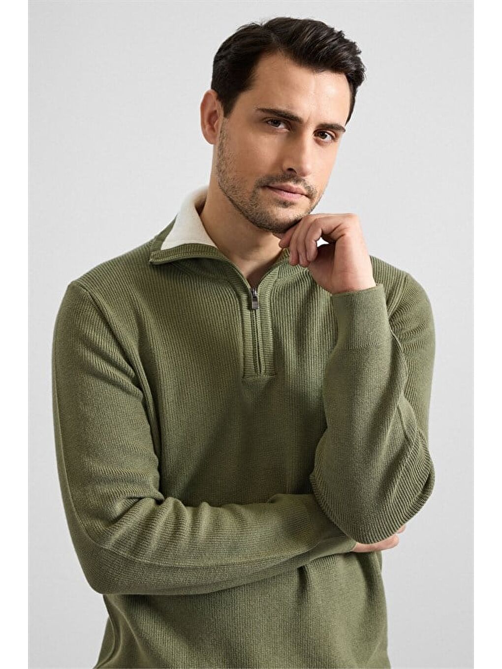 Koyu Yeşil Regular Yarım Balıkçı Yaka Kazak-3