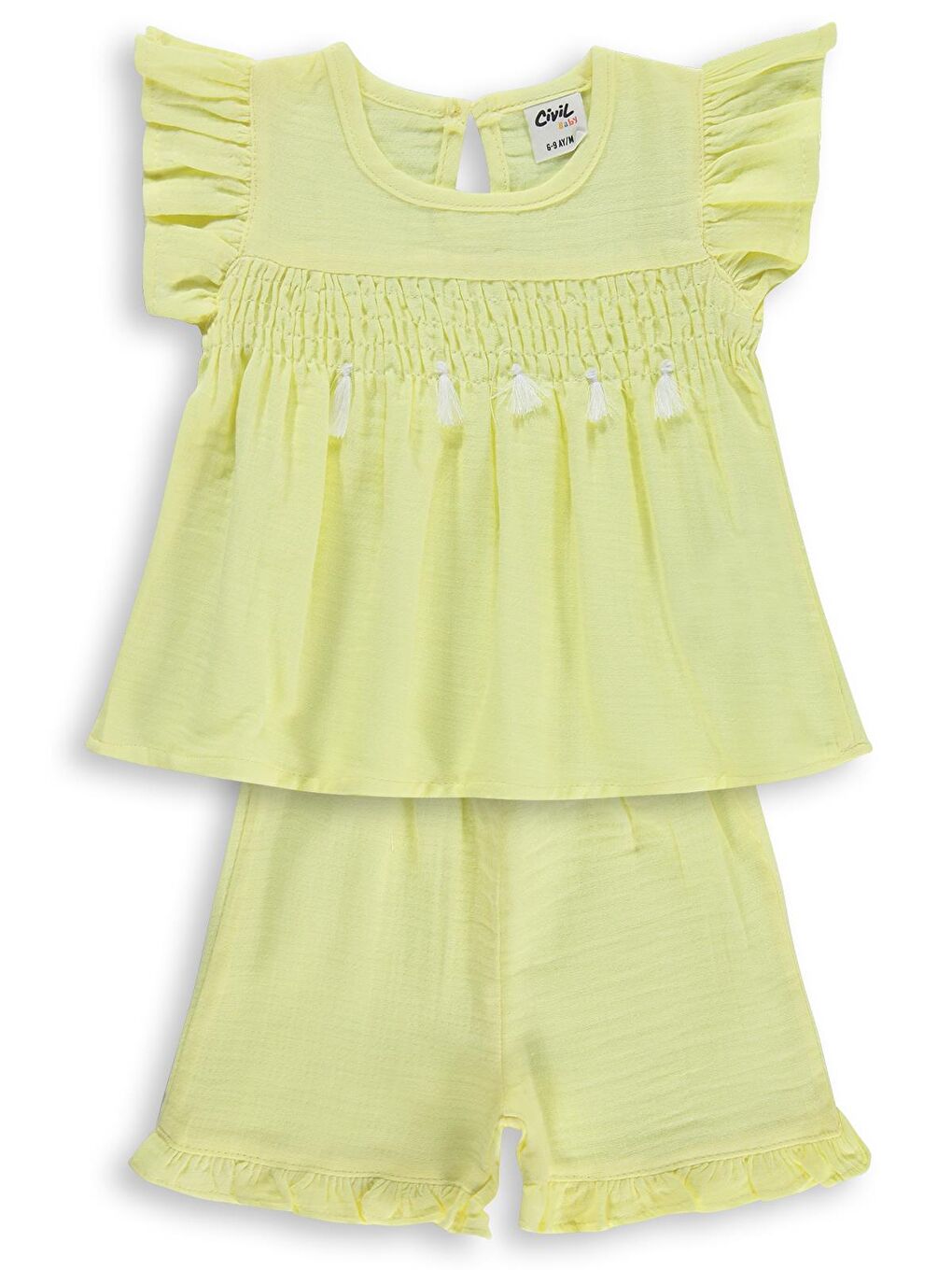 Baby Gipeli Püsküllü 6-18 Ay Takım - Sarı 6-9 Ay