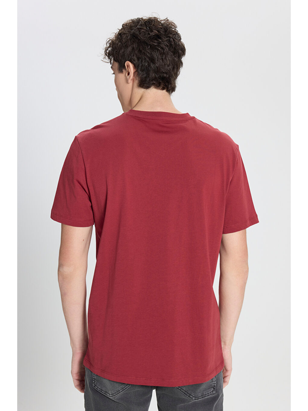 Erkek Bordo Slim Fit Dar Kesim V Yaka Pamuklu V Yaka Kısa Kollu Tişört-4